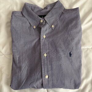 Ralph Lauren Yarmouth Long-sleeved Button-down Purple Blue Pin Check 16.5 34/35